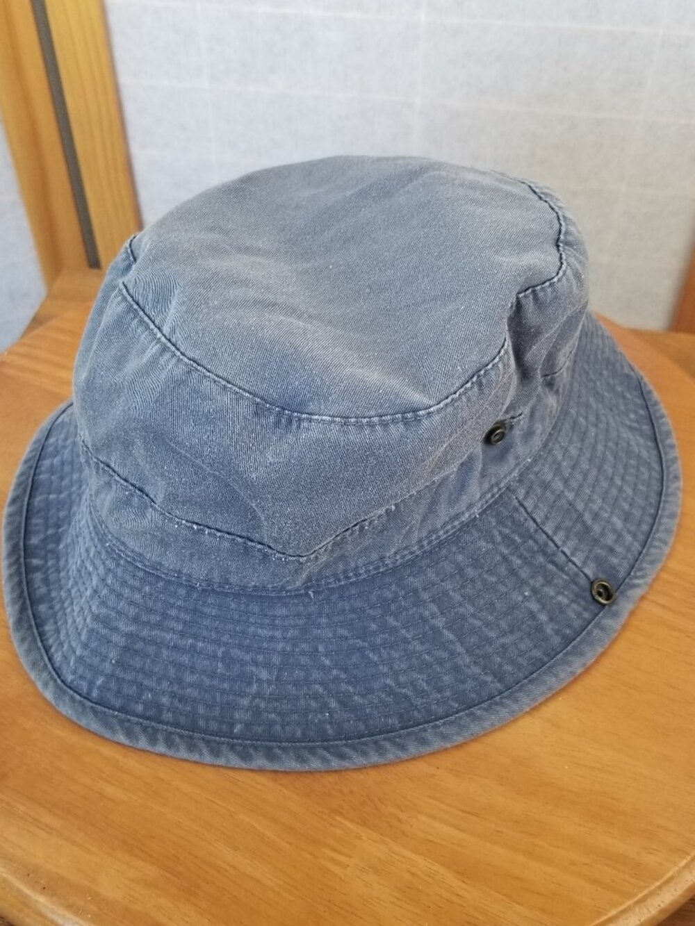 VTG YoungAn Denim Bucket Hat One Size Blue Side Snap Sun Faded